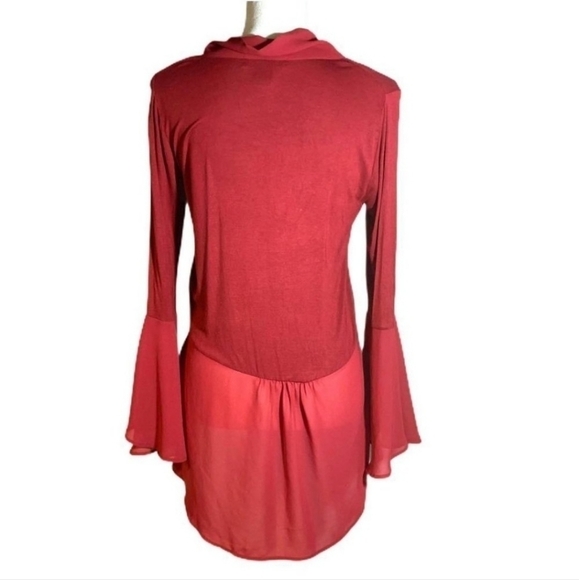 August Silk Red Super Soft Tie Neckline Blouse Women's Large L Bell Sleeve Boho - Picture 3 of 9